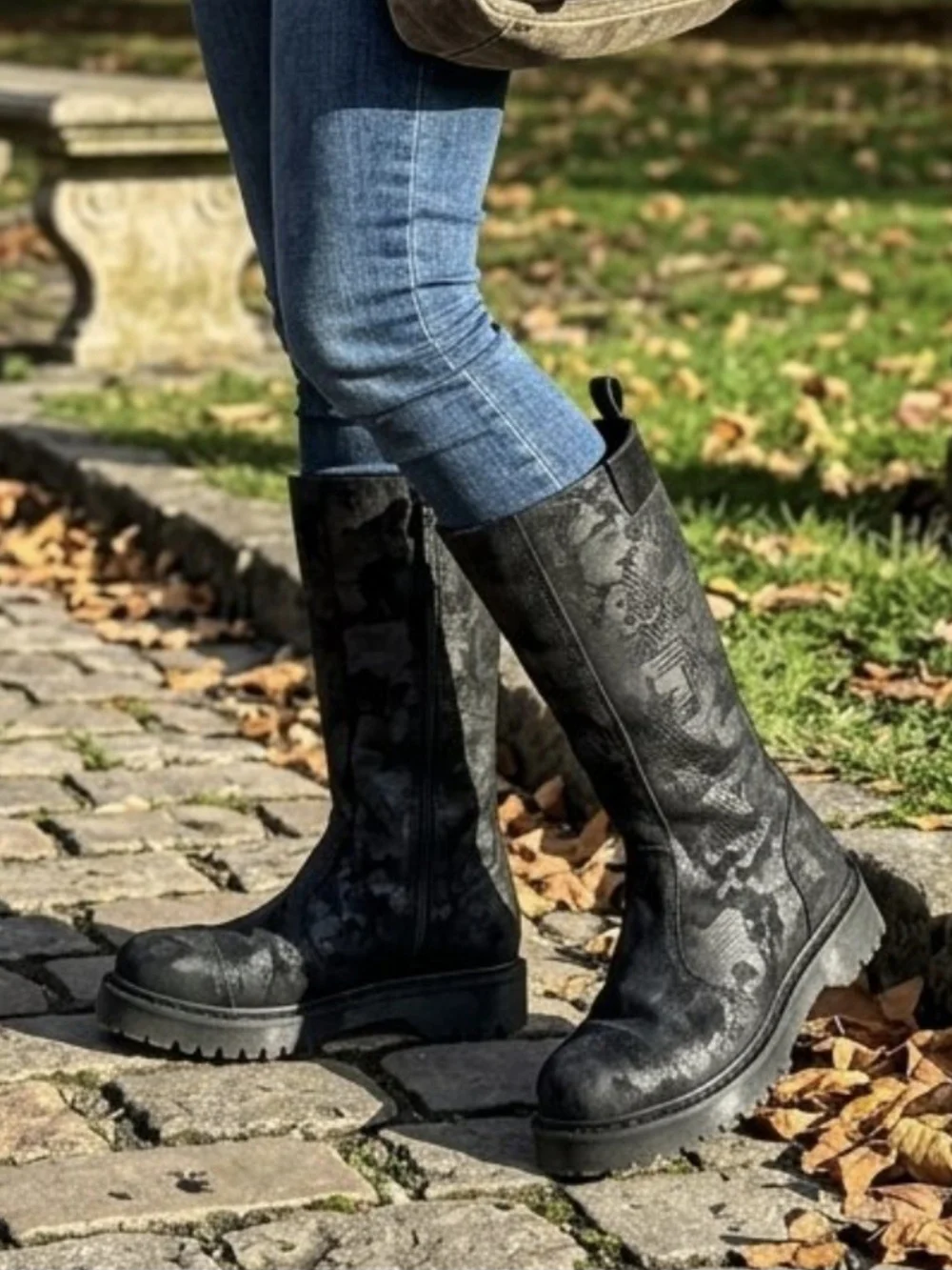 Brand-New Dr. Martens REJENA Hair On Croc Emboss Leather Black Women's Size 9